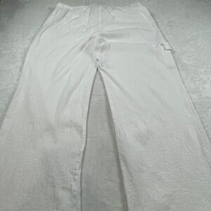 Chicos White 100% Cotton Gauze Wide Leg Cargo Pants Sz 3 L/XL Drawstring Elastic